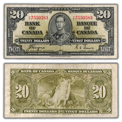 $20 1937 Bank of Canada Note Coyne-Towers K/E Prefix BC-25c - F/VF
