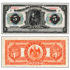 SOLD Mexico El Banco Del Estado De Chihuahua 1913 5 Pesos Note P #S132