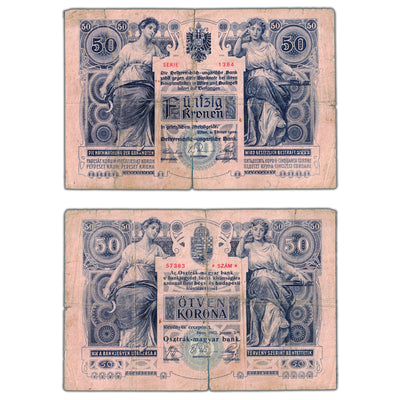 Austria Hungary 1902 50 Fifty Kronen Note P #6 - Large Tear