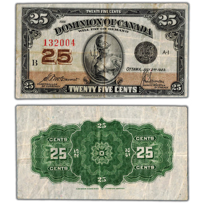 25 Cents 1923 Dominion of Canada Shinplaster Note DC-24c - F/VF