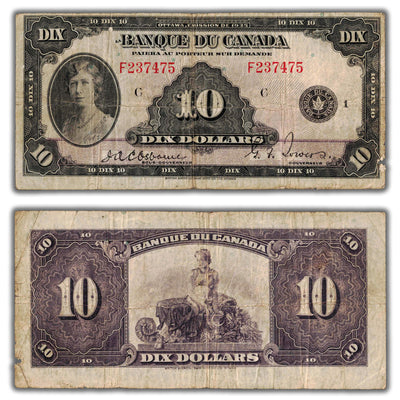 SOLD $10 1935 Banque du Canada Note French Text BC-8 - Small Piece Missing