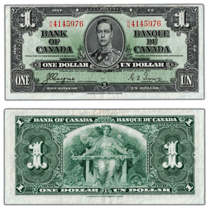 SOLD $1 1937 Bank of Canada Note Coyne-Towers H/N Prefix BC-21d - VF (edge tear)