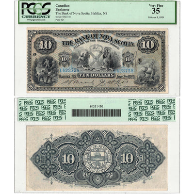 SOLD $10 1929 Bank of Nova Scotia Canada Chartered Note #550-18-20b - PCGS VF-35