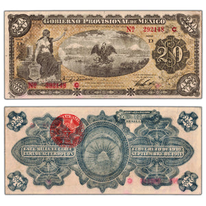 Mexico Gobierno Provisional 1914 20 Twenty Pesos Note - Circulated