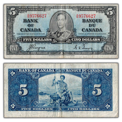 $5 1937 Bank of Canada Note Coyne-Towers A/S Prefix BC-23c - F/VF