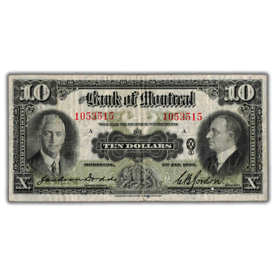 SOLD $10 1935 Bank of Montreal Chartered Note CH #505-60-04 - F/VF