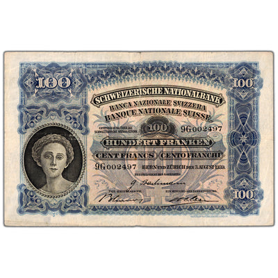 SOLD Switzerland 1939 100 Franken Note P #35k - Minor Tear Repair