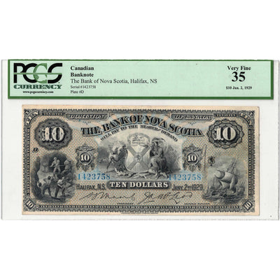 SOLD $10 1929 Bank of Nova Scotia Canada Chartered Note #550-18-20b - PCGS VF-35