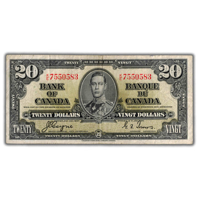 $20 1937 Bank of Canada Note Coyne-Towers K/E Prefix BC-25c - F/VF