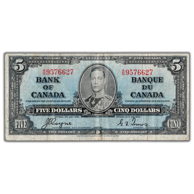 $5 1937 Bank of Canada Note Coyne-Towers A/S Prefix BC-23c - F/VF