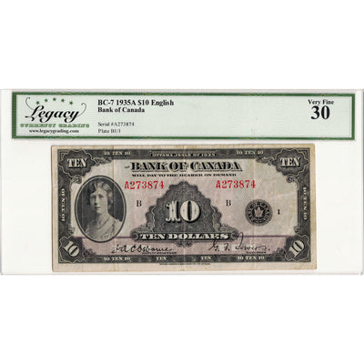 $10 1935 Bank of Canada Note English Text BC-7 - Legacy VF-30