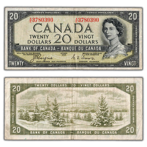 SOLD $20 1954 Bank of Canada Devil Face A/E Prefix BC-33a - F/VF