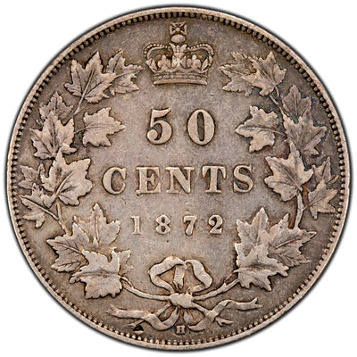 SOLD Canada 1872-H 50 Cents Half Dollar Silver Coin - Very Fine (damage)