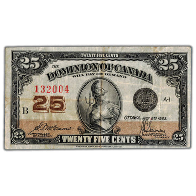 25 Cents 1923 Dominion of Canada Shinplaster Note DC-24c - F/VF