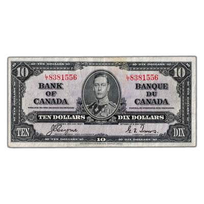 $10 1937 Bank of Canada Note Coyne-Towers L/T Prefix BC-24c - VF