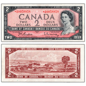 SOLD $2 1954 Bank of Canada Note *A/B Replacement Prefix BC-38bA - EF/AU