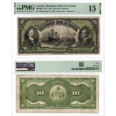 $10 1917 Merchants Bank of Canada Chartered Note Macarow #460-20-08 - PMG F-15