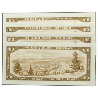 SOLD $100 1954 Bank of Canada Notes B/J Prefix BC-43b - 4 Consecutive UNC