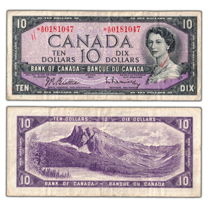 SOLD $10 1954 Bank of Canada Note *A/D Replacement Prefix BC-40bA - Writing