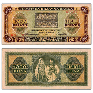 SOLD Croatia 1943 1000 Kuna Note P #12 - Circulated
