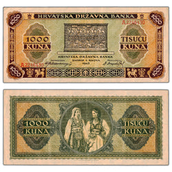 Croatia 1943 1000 Kuna Note P #12 - Circulated
