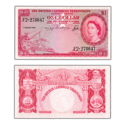 SOLD British Caribbean Territories 1954 $1 One Dollar Note P #7b - UNC