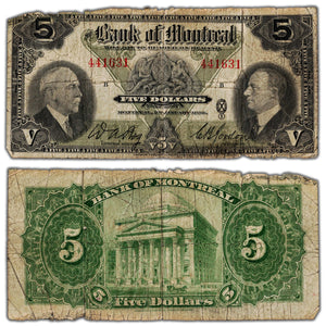 SOLD $5 1935 Bank of Montreal Canada Chartered Note #505-60-02 - Rough Edges