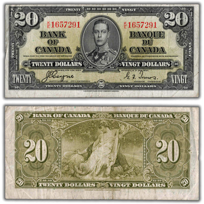 $20 1937 Bank of Canada Note Coyne-Towers K/E Prefix BC-25c - F/VF