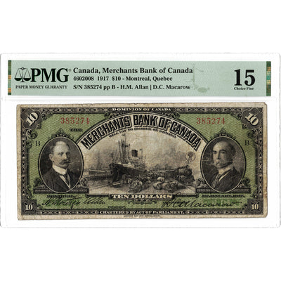 $10 1917 Merchants Bank of Canada Chartered Note Macarow #460-20-08 - PMG F-15