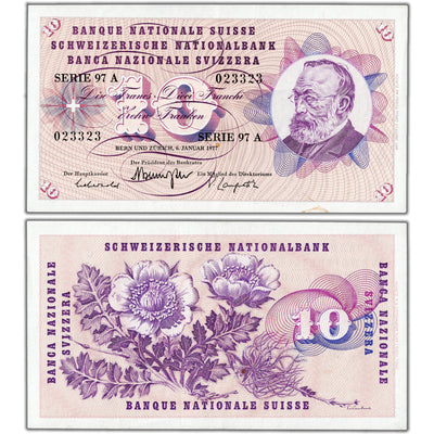 SOLD Switzerland 1977 10 Francs Note P #45u - EF+