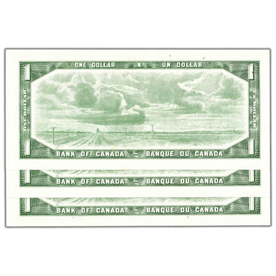 $1 1954 Bank of Canada Notes B/I Prefix BC-37d - 3 Consecutive Choice UNC