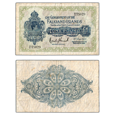 SOLD Falkland Islands 1938 1 One Pound Note P #5 - Circulated