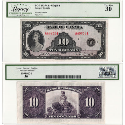 $10 1935 Bank of Canada Note English Text BC-7 - Legacy VF-30