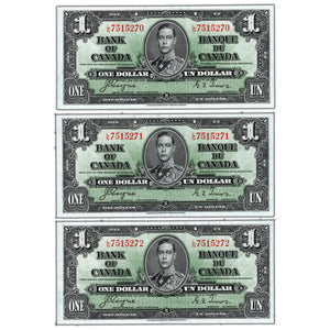 SOLD $1 1937 Bank of Canada Notes L/N Prefix BC-21d - 3 Consecutive AU+