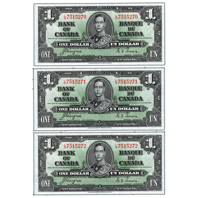 SOLD $1 1937 Bank of Canada Notes L/N Prefix BC-21d - 3 Consecutive AU+