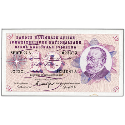 SOLD Switzerland 1977 10 Francs Note P #45u - EF+