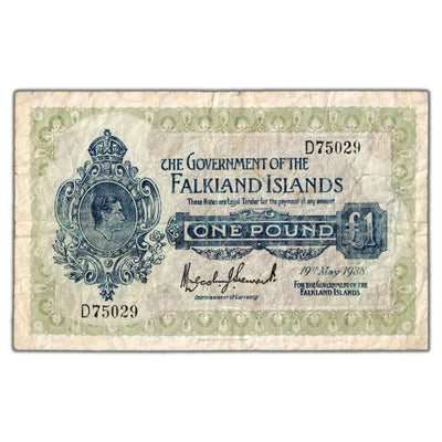 SOLD Falkland Islands 1938 1 One Pound Note P #5 - Circulated