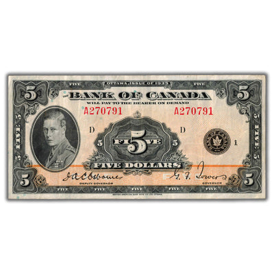 $5 1935 Bank of Canada Note English Text BC-5 - VF