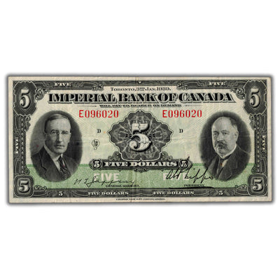 $5 1939 Imperial Bank of Canada Chartered Note CH #375-24-04 - VF