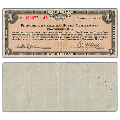 United States 1933 $1 One Dollar Depression Script Note - Providence, R.I.
