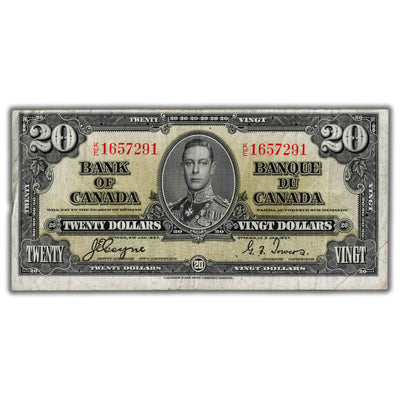$20 1937 Bank of Canada Note Coyne-Towers K/E Prefix BC-25c - F/VF