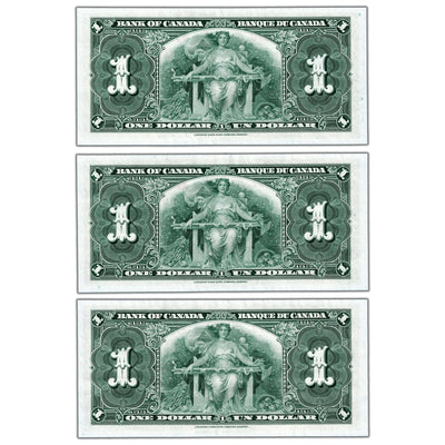 SOLD $1 1937 Bank of Canada Notes L/N Prefix BC-21d - 3 Consecutive AU+
