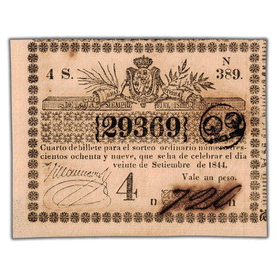 Cuba 1844 Lottery Ticket