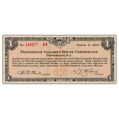 United States 1933 $1 One Dollar Depression Script Note - Providence, R.I.