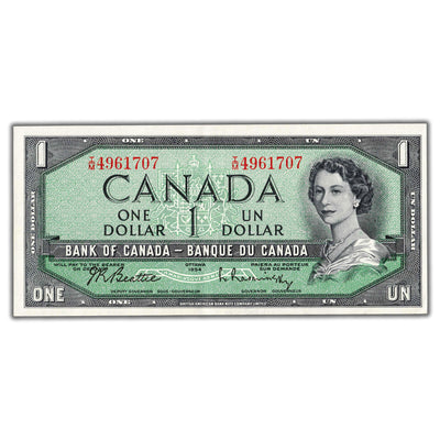 SOLD $1 1954 Bank of Canada Note Beattie-Rasminsky I/M Prefix BC-37b-i - AU