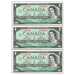SOLD $1 1967 Bank of Canada Notes L/O Prefix BC-45b - 3 Consecutive Lightly Circ.
