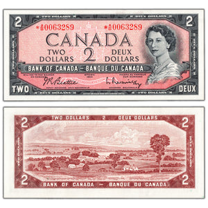 SOLD $2 1954 Bank of Canada Note *A/B Replacement Prefix BC-38bA - Choice UNC