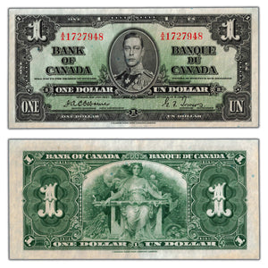 SOLD $1 1937 Bank of Canada Note Osborne Signature BC-21a - EF+ (stained)