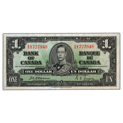 SOLD $1 1937 Bank of Canada Note Osborne Signature BC-21a - EF+ (stained)