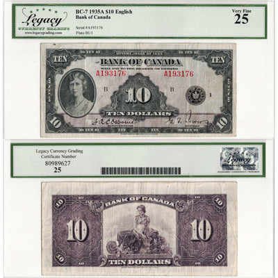 $10 1935 Bank of Canada Note English Text BC-7 - Legacy VF-25